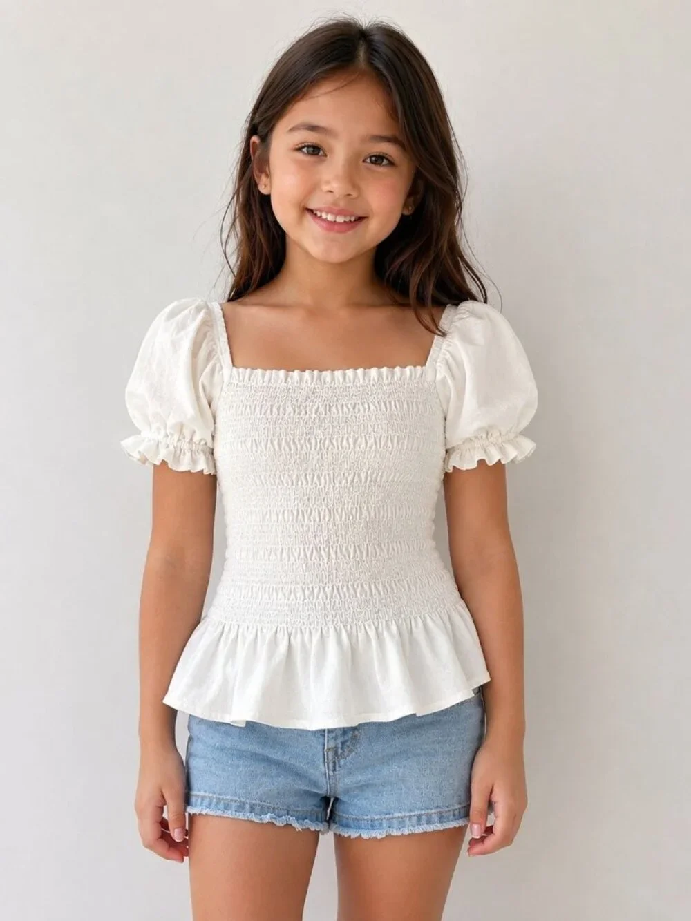 NWT/NWOT Ralph Lauren Smocked Puff-Sleeve Cotton Peplum Top White Size 6 & 6X